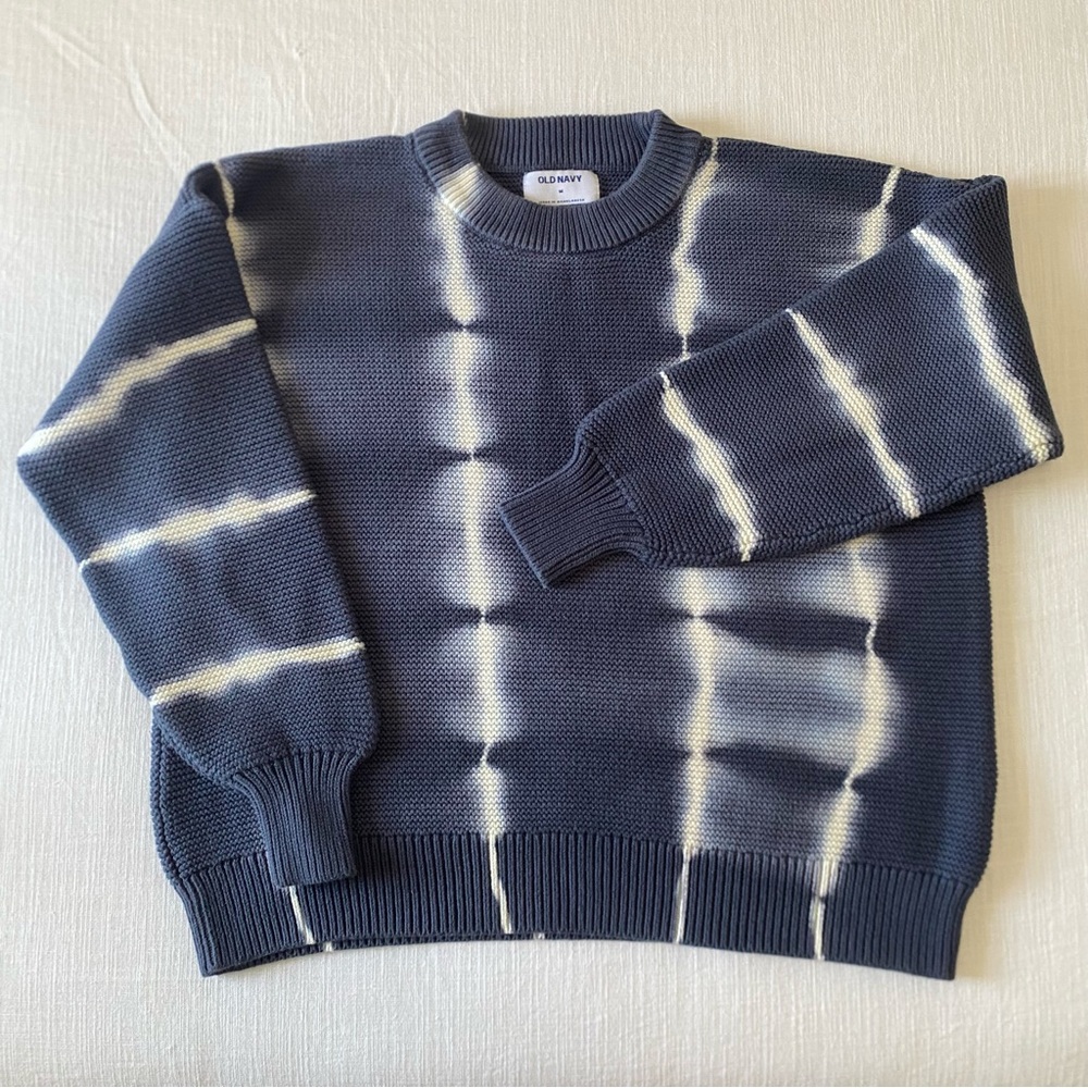 Old Navy Blue and White Tie Dye Crewneck Sweater
